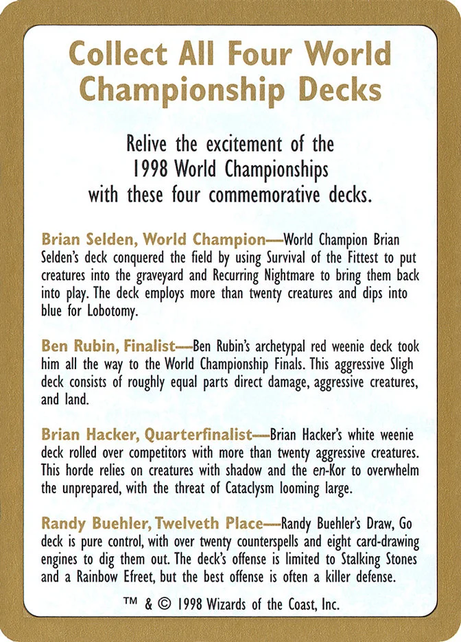 1998 World Championships Ad (World Championship Decks 1998) - Magic: The Gathering in TCG Land México