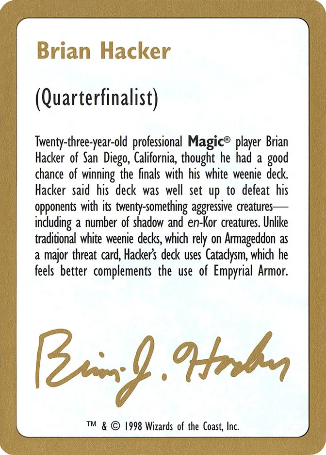 Brian Hacker Bio (World Championship Decks 1998) - Magic: The Gathering in TCG Land