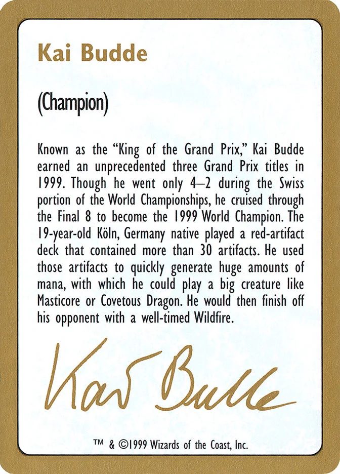 Kai Budde Bio (World Championship Decks 1999) - Magic: The Gathering in TCG Land