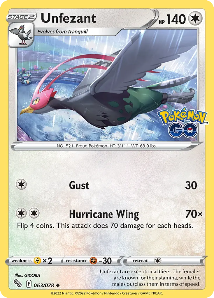 Unfezant (Pokémon GO) - Pokémon in TCG Land